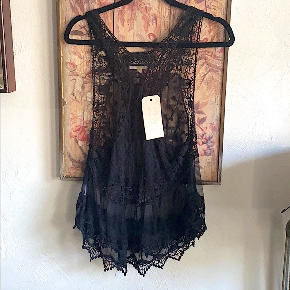 ASOS SPIRITUAL HIPPIE STRETCH BOHO OVERSIZED TOP SHEER LACE TANK TOP M 8 10 - Picture 6 of 17